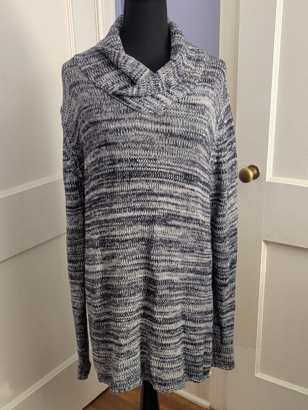 Divided Marled Black and White Cowl Neck Sweater
